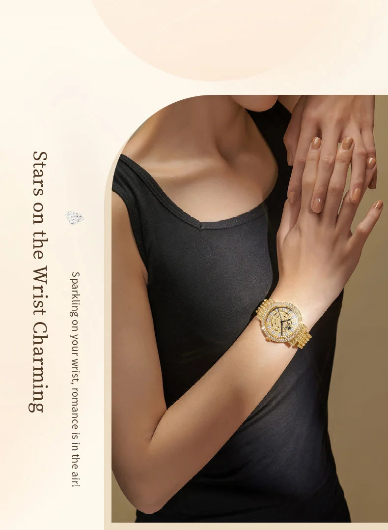 OLEVS Women's Watches Luxury Elegant Full Diamonds Original Quartz Watch for Man Waterproof Stainless Steel Gift Box Bracelet