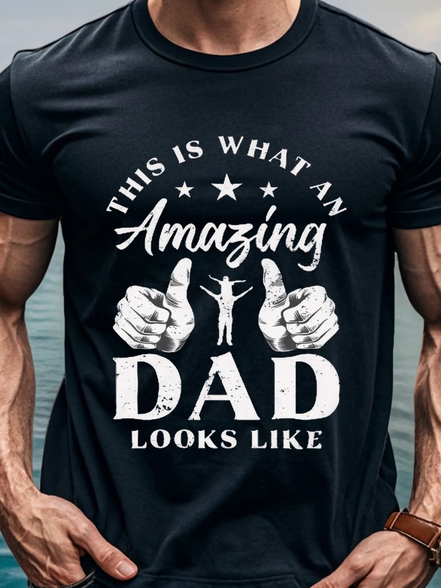 Men's "This Is What My Amazing Dad Looks Like" Graphic T-Shirt - 100% Cotton Crew Neck Short Sleeve Tee Father's Day