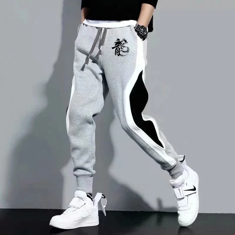 Dragon Print Casual  Pants Men 2025 New Fashion Outdoor Daily Sports Fitting Jogging Patchwork Running Training thin Sweatpants