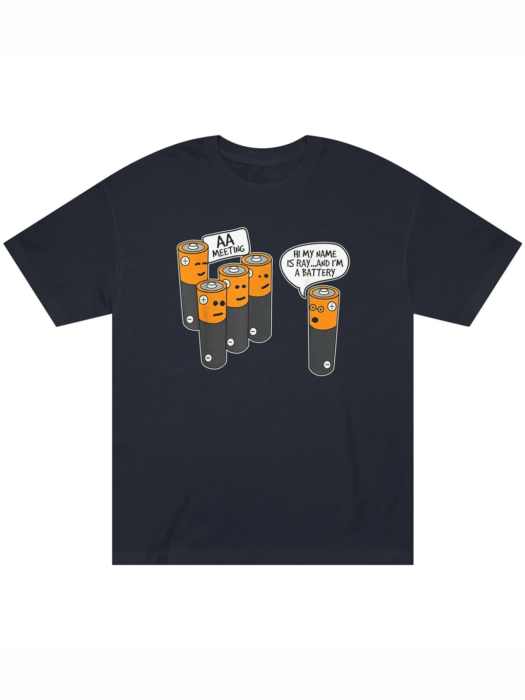 Men's Casual Graphic T-Shirt - Round Neck, Short Sleeve, Fun Battery Design, AA Batteries Illustration