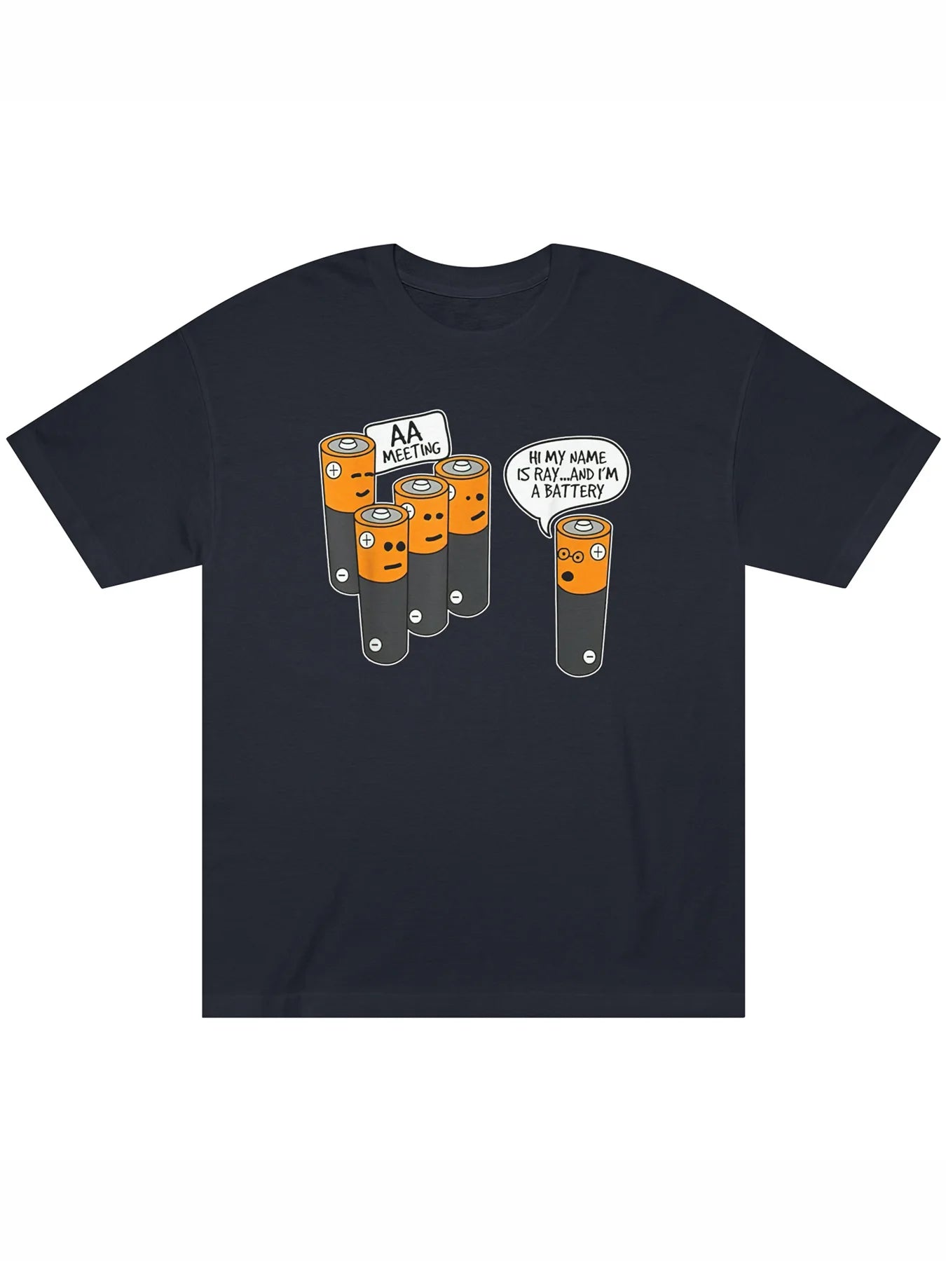 Men's Casual Graphic T-Shirt - Round Neck, Short Sleeve, Fun Battery Design, AA Batteries Illustration