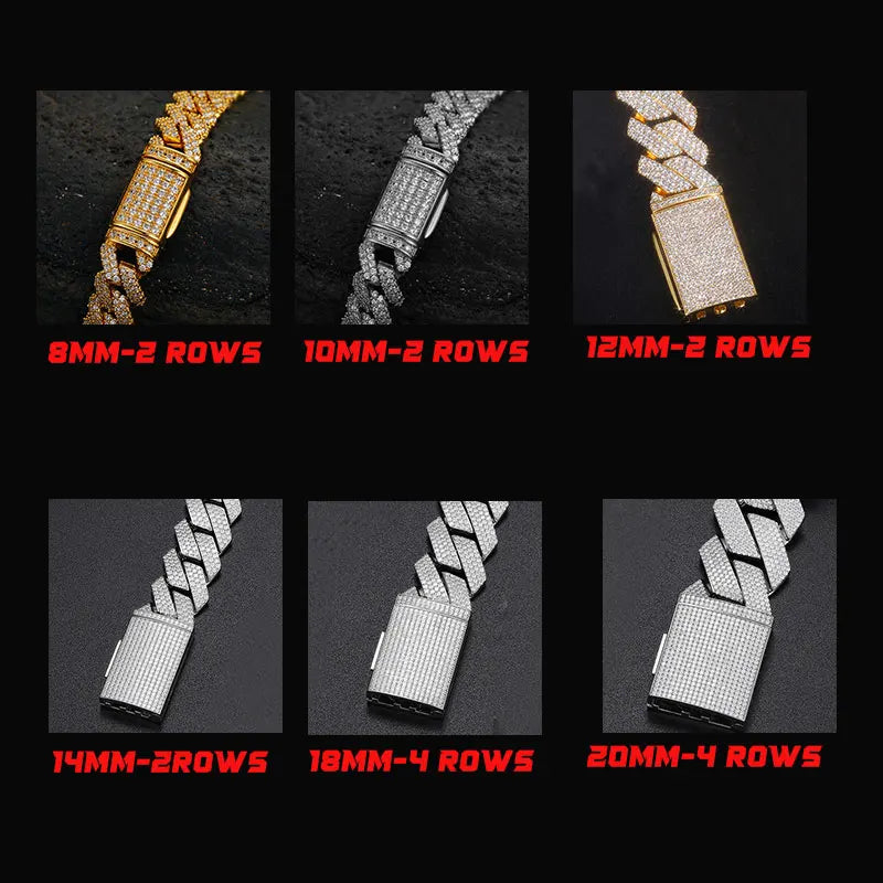 High Quality Unisex Cuban Chain VVS1 D Color Moissanite Necklace S925 Silver Chain For Men Women Hip Hop Jewelry