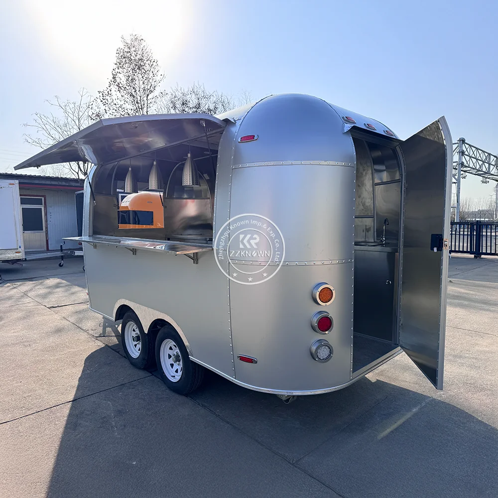United State Food Truck with Full Kitchen Concession Bbq Food Trailer with Porch Fully Equipped Custom Food Truck