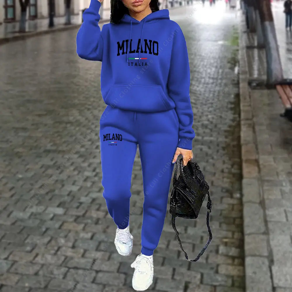 Autumn Winter Women's Sets 2pcs Hoodies Pants Suit Sports Outfits 2025 MILANO Letter Print Aesthetic Clothes Ladies Tracksuit