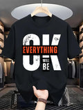 Men's summer 100% pure cotton fashionable casual sports loose OK letter pattern print round neck short sleeved T-shirt top