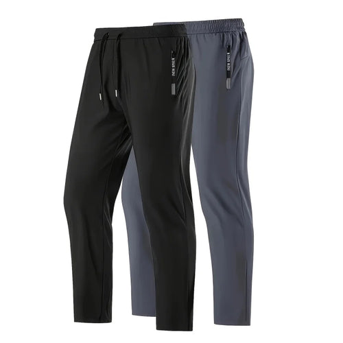 2Pcs Unisex Quick-drying Sweatpants Moisture-wicking Ice Fiber Elastic Waistband Breathable Straight Running Casual Baggy Pants