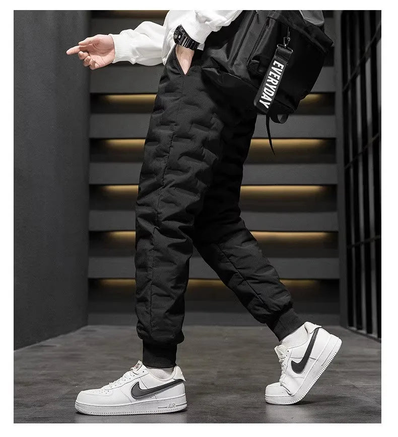 Men's down Pants Thi Winter Outerwear Du Goose Feather Elastic Warm Trousers Long Casual Sle Dstring Waist Youth Fas...