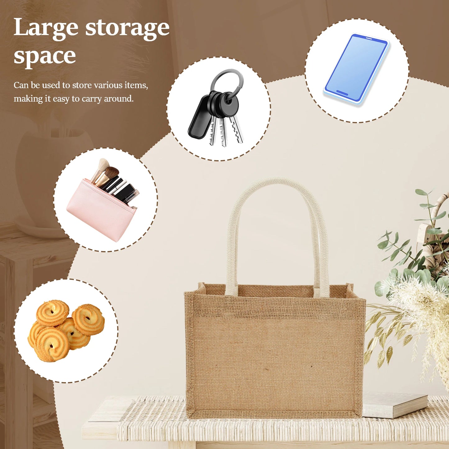 12/4PCS Burlap Tote Bags Mini Burlap Beach Bags with Handles Portable Jute Tote Bag Reusable Burlap Gift Bag Multipurpose Burlap
