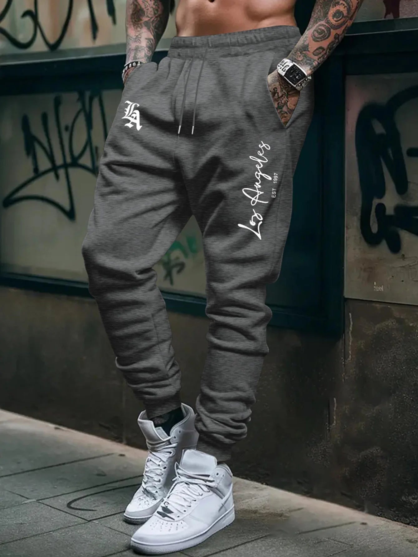 Men's Trendy Letter Graphic Fleece Sweatpants 2026 New Style High Quality Casual Long Trousers mens pants