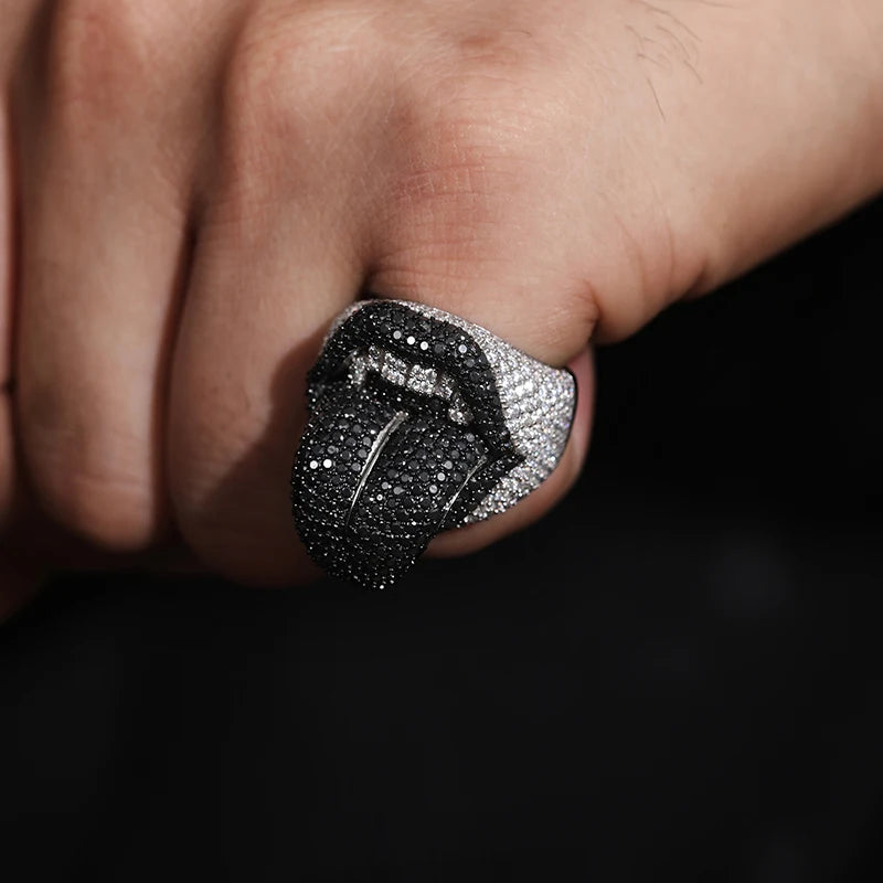 TUHE Unisex Rings Iced Out Mouth Rings S925 Silver VVS1 Moissanite For Men Hip Hop Jewelry