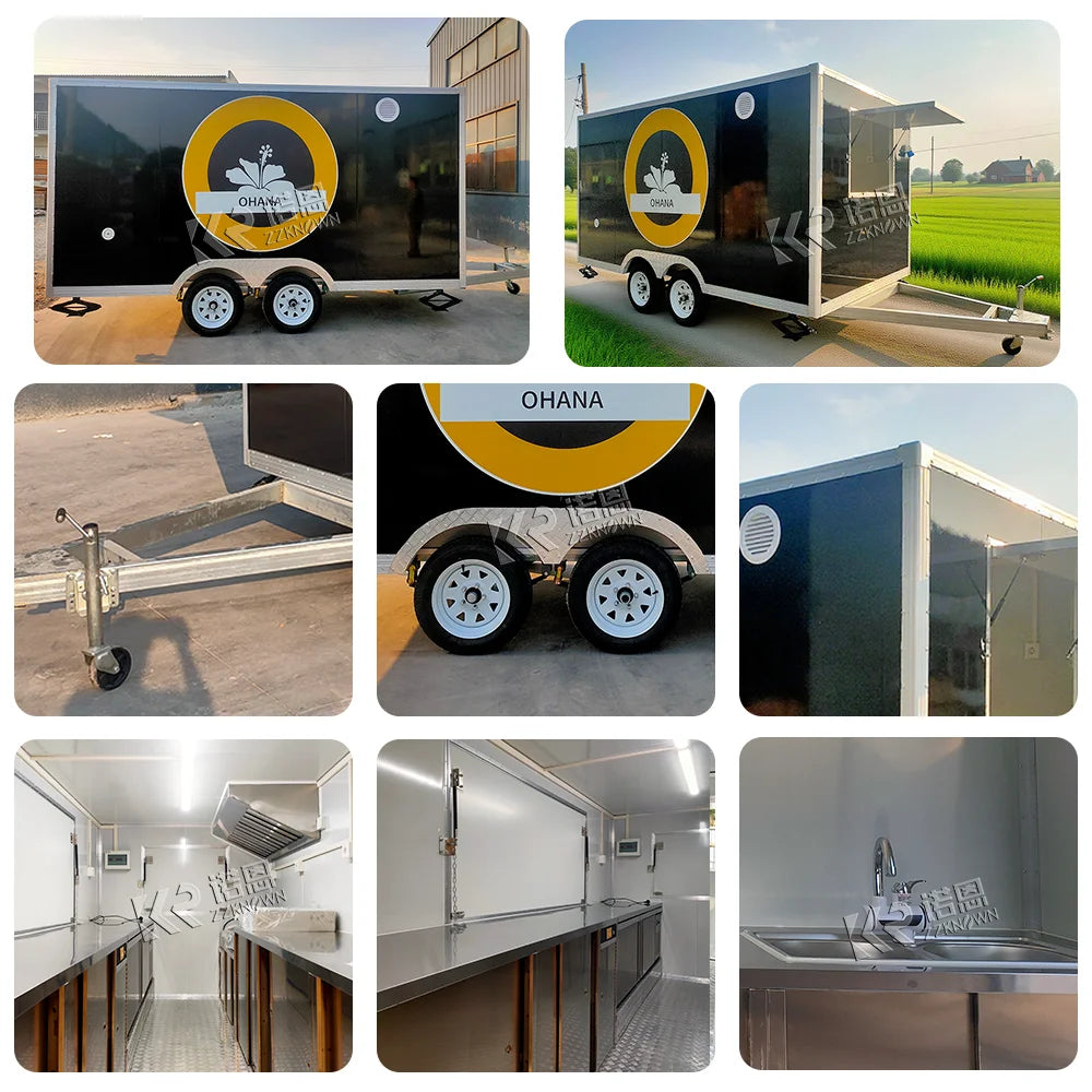 Stainless Steel Food Trailer Outdoor Sale Taco Hot Dog Cart Street Mobile Kitchen Food Trailer Business Food Kiosk Ice Cream Car