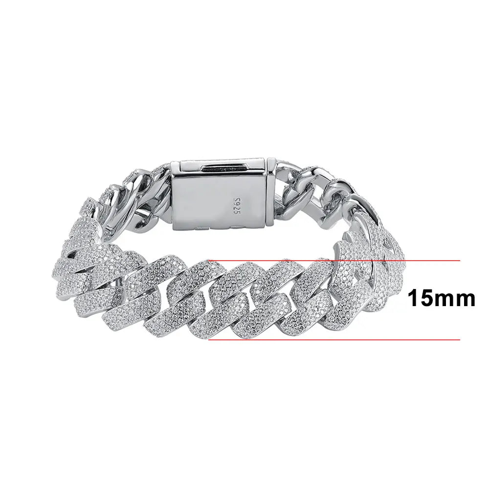 KNOBSPIN D VVS1 All Moissanite Cuban Bracelets for Women Man Hip Hop Party Fine Jewelry with GRA s925 Sterling Sliver Bracelet