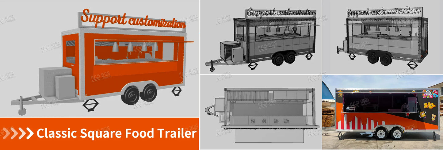 Customizable Stainless Steel Fast Food Truck Hot Dog Pizza Coffee Ice Cream Mobile  Food Trailer With Full Equipment