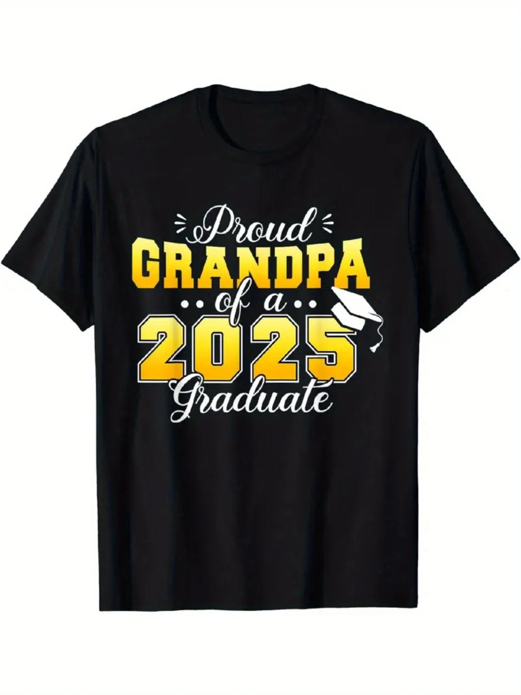 Proud Grandpa of a 2025 Graduate Men'S T-Shirt - Black Cotton Casual Tee with Golden & White Graduation Design, Short Sleeve