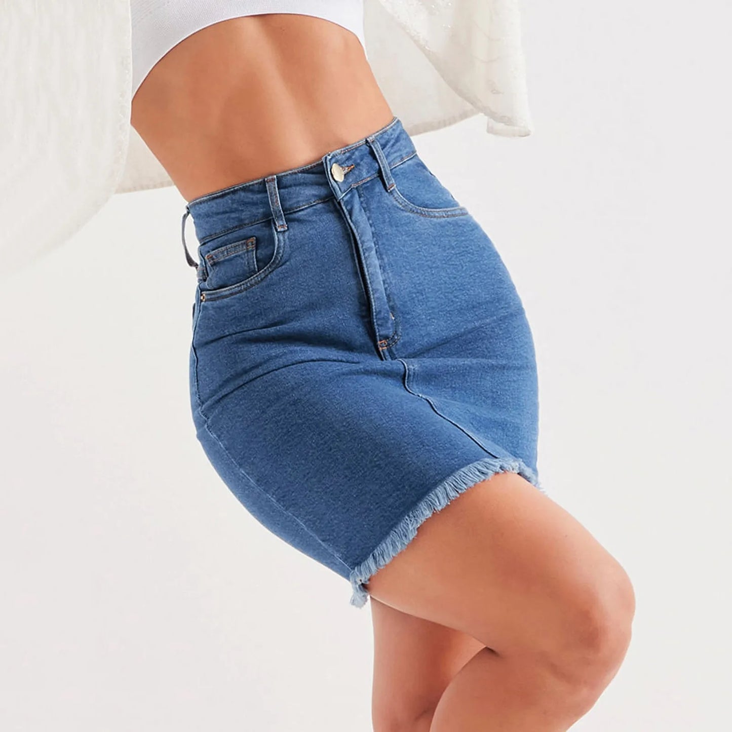 Skirt with Suspenders Womens Daily Casual Classic Blue Buttons Pockets Ripped Zipper Denim Skirt Women Skirts Short