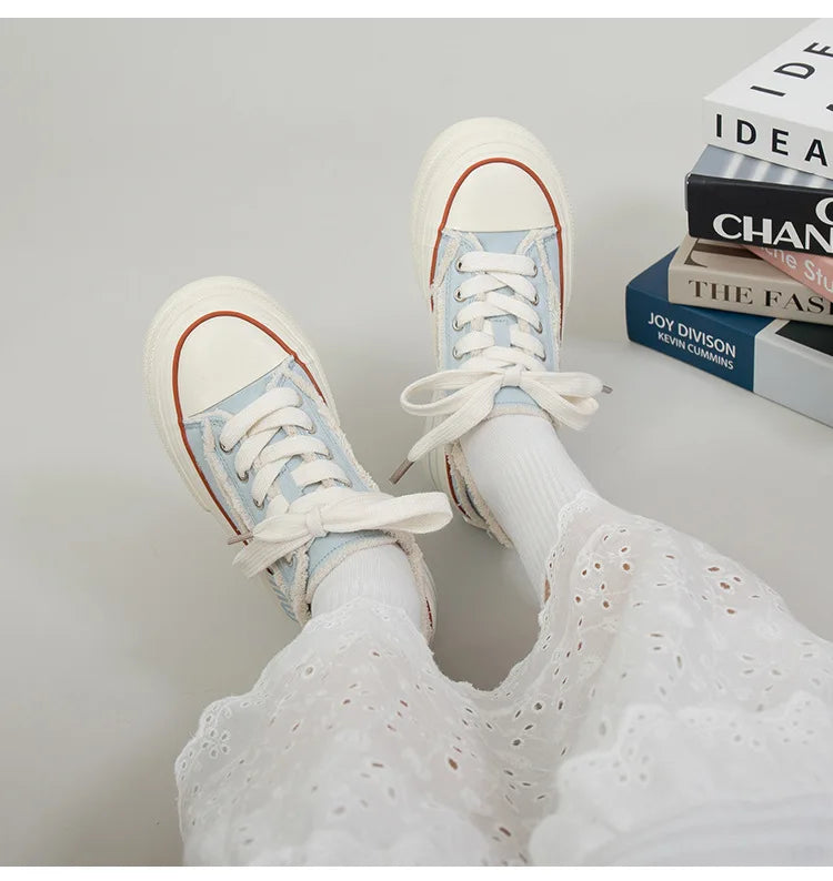Canvas Shoes Women Casual Height Increasing Platform Shoes for Women Outer White Sneakers Slip on Women Vulcanize Shoes