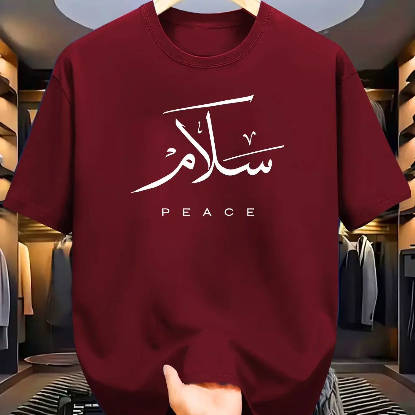 Men's summer 100% pure cotton fashionable casual loose sports PEACE letter printed round neck short sleeved T-shirt top