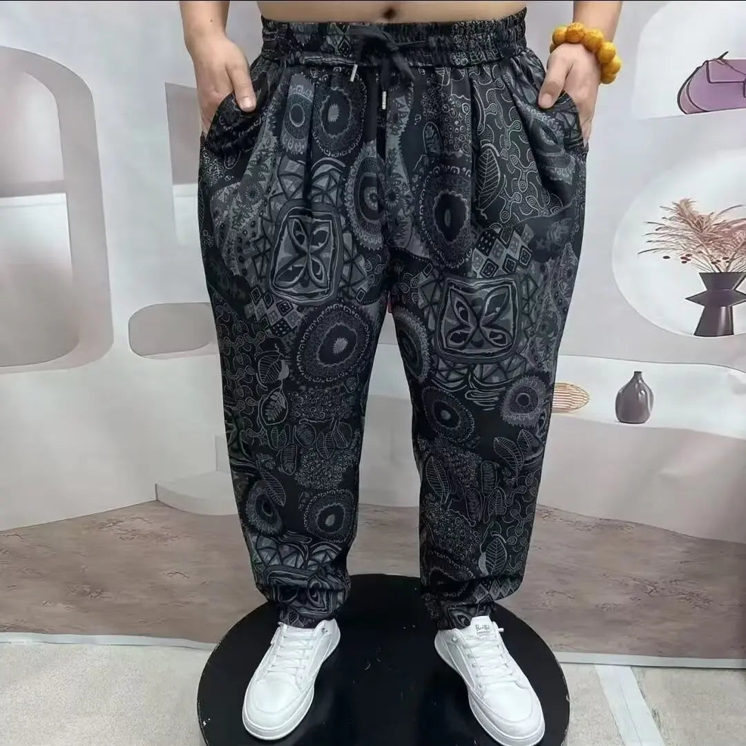 High-End Casual Harem Pants for Men Loose Comfortable Slimming Printed Polyester Fiber Summer Cool Sensation Faion Brand