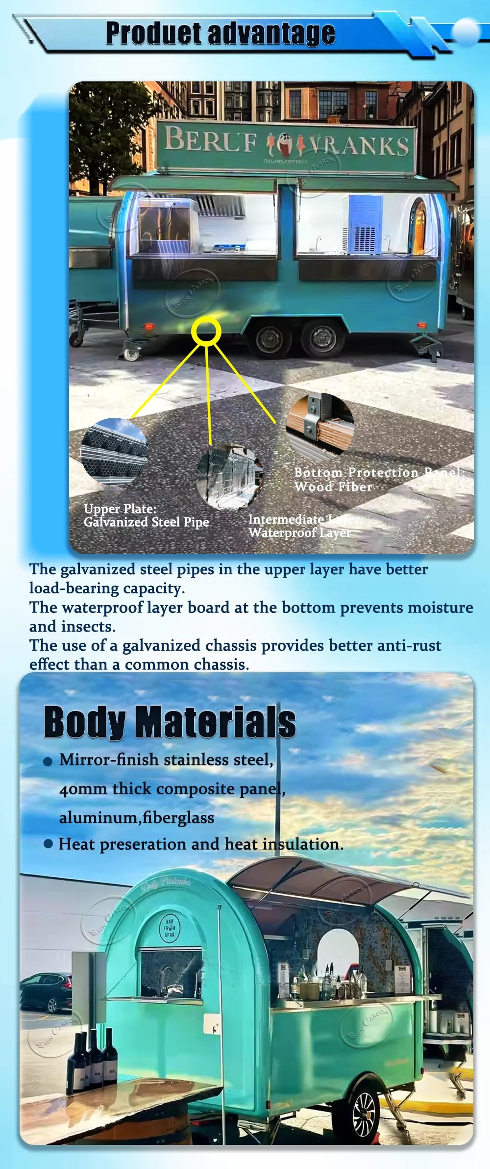 Fully Equipped Ice Cream Food Truck with Full Kitchen Trailer, Fast Food Trailer, Mobile Street Food Cart