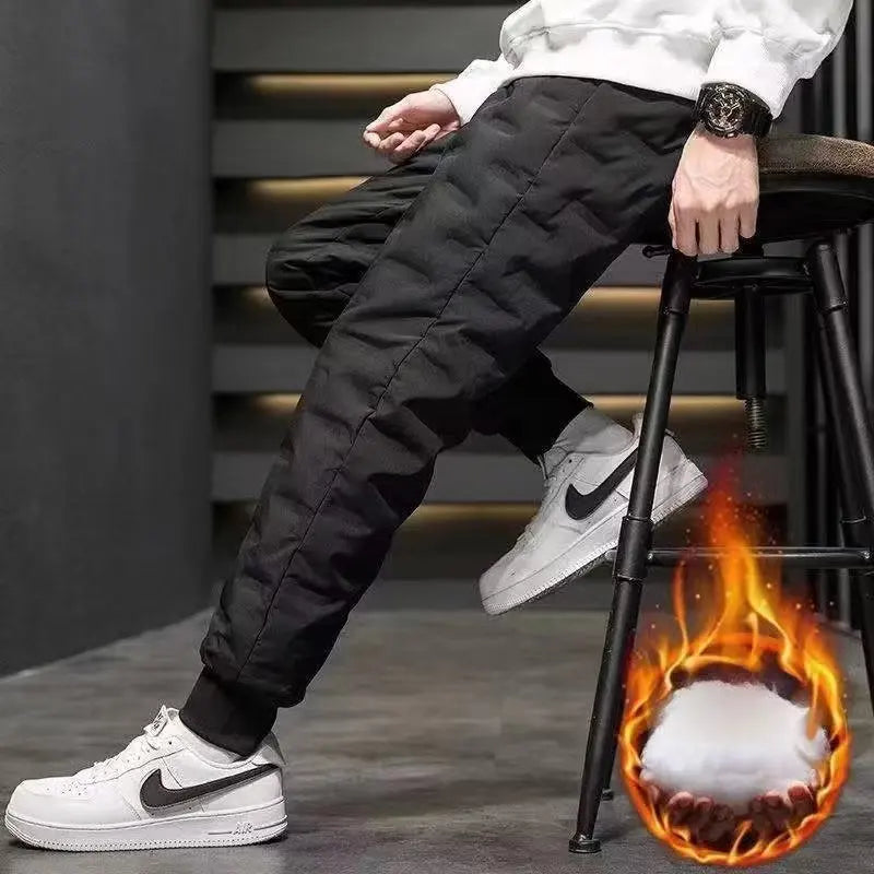 Men's down Pants Thi Winter Outerwear Du Goose Feather Elastic Warm Trousers Long Casual Sle Dstring Waist Youth Fas...