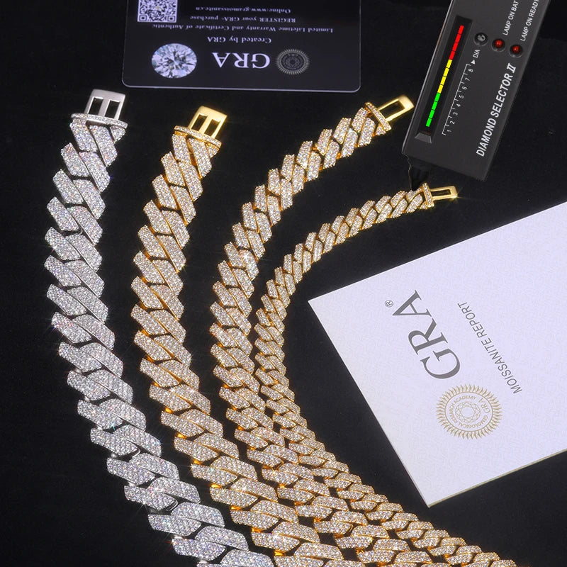 High Quality Unisex VVS1 D Color Moissanite Cuban Chain Necklace 925 Silver For Men Women Hip Hop Jewelry Gift