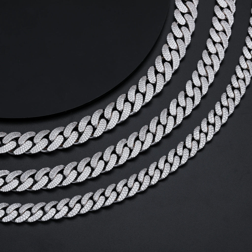 New 8-20mm S925 Sterling Silver Setting Cuban VVS Moissanite Link Miami Chain Necklace For Men Singer Style Rap Hip Hop Jewelry