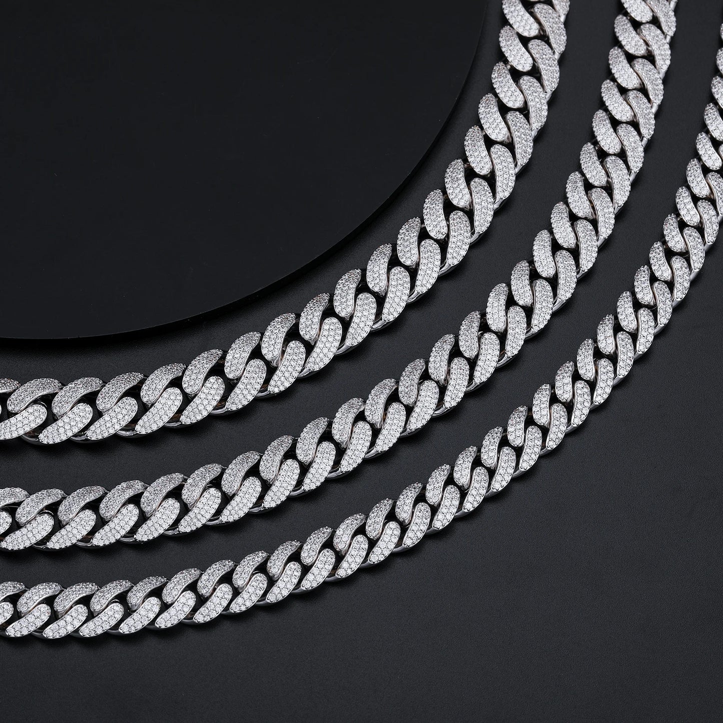 New 8-20mm S925 Sterling Silver Setting Cuban VVS Moissanite Link Miami Chain Necklace For Men Singer Style Rap Hip Hop Jewelry