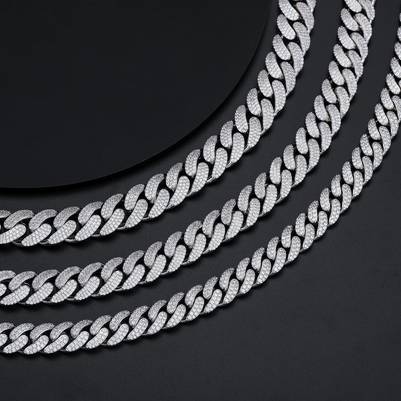New 8-20mm S925 Sterling Silver Setting Cuban VVS Moissanite Link Miami Chain Necklace For Men Singer Style Rap Hip Hop Jewelry