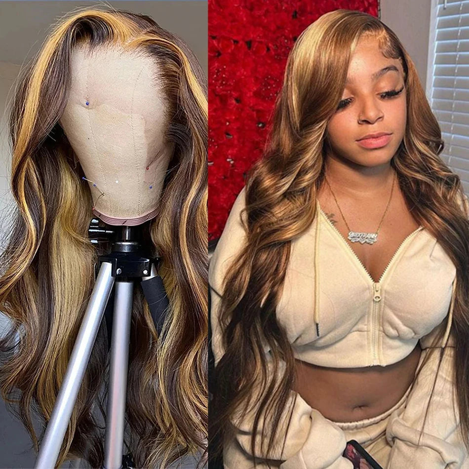 Silkwave Highlight 13x6 Lace Frontal Wig Human Hair Body Wave Lace Front Wigs For Black Women P4/27 Ombre Blonde Brown Color Wig