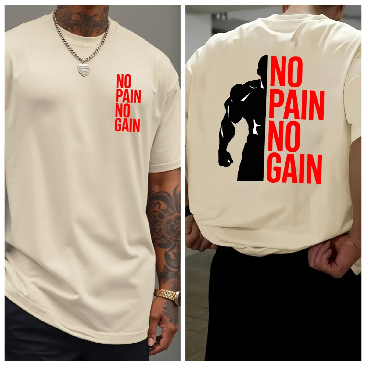 Men's Women NO PAIN NO GAIN GYM T Shirt Cotton Tee Streetwear Oversize Summer Sports Fashion Loose Top Short Sleeve Breathable
