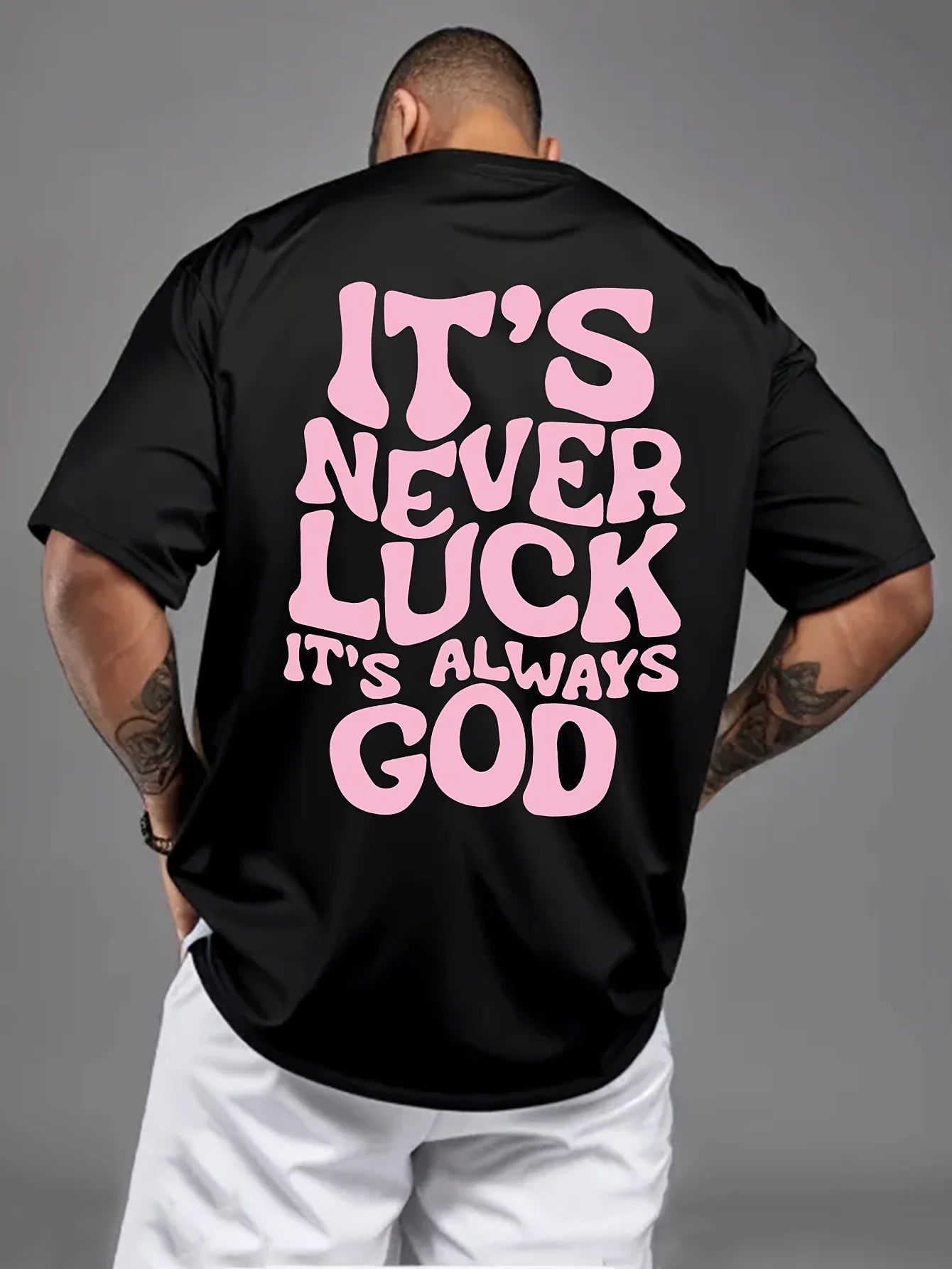 Fashionable Summer Men's God Luck Printed Comfortable Breathable Round Neck T-shirt Outdoor High Street Top