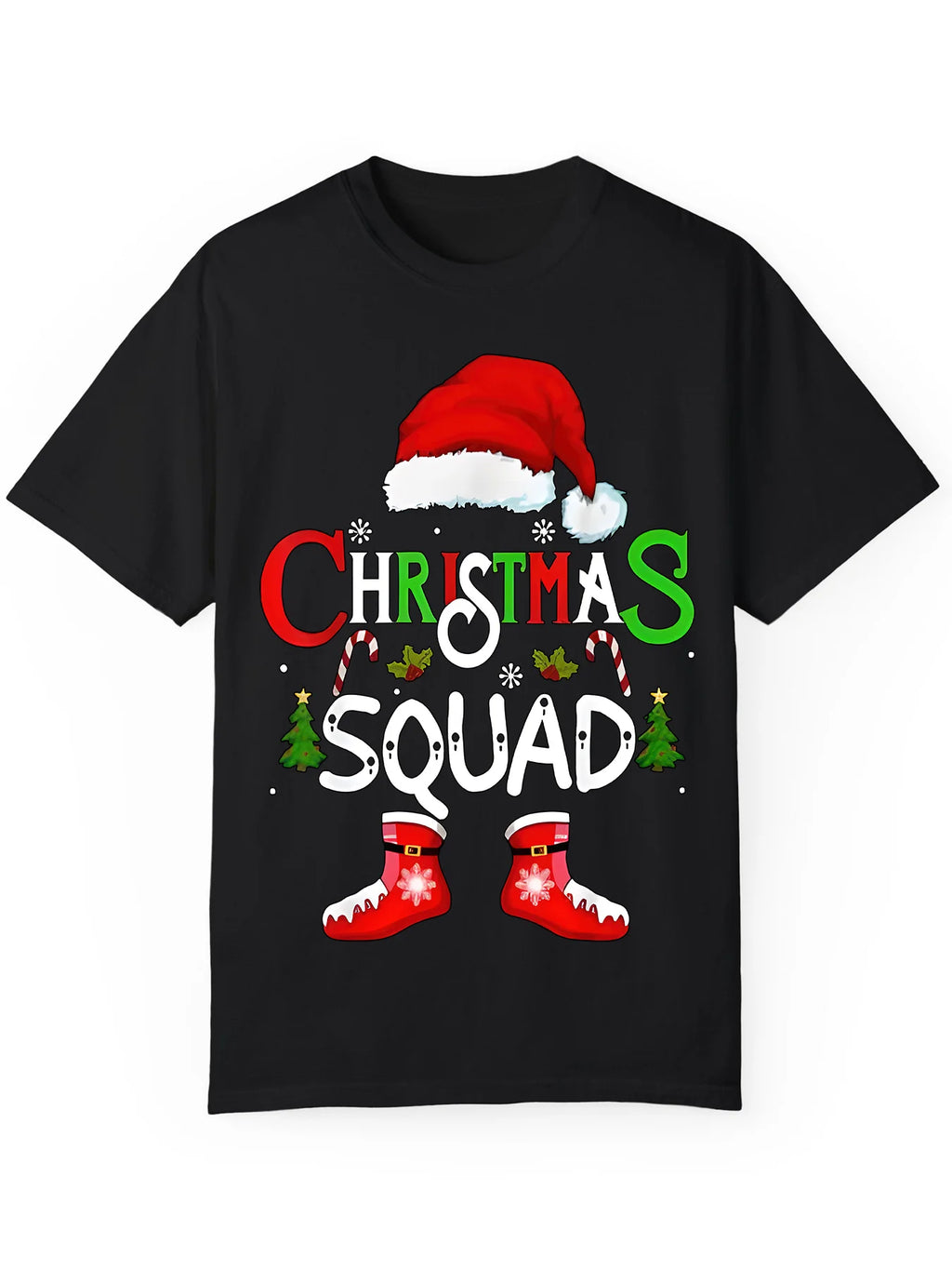 Men'S Christmas Squad Graphic T-Shirt, Casual Crew Neck Cotton Tee, Short Sleeve, Slight Stretch, 100% Cotton