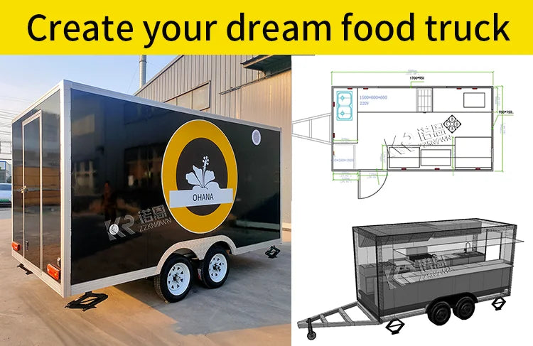 Stainless Steel Food Trailer Outdoor Sale Taco Hot Dog Cart Street Mobile Kitchen Food Trailer Business Food Kiosk Ice Cream Car