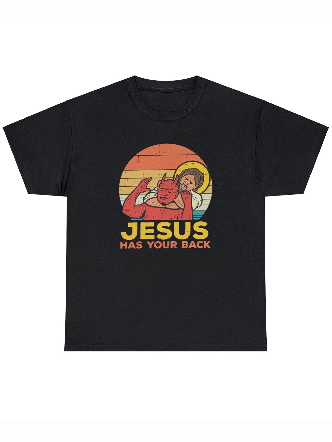 Men's Casual Graphic T-Shirt - "Jesus Has Your Back" Design, Comfy Cotton Short Sleeve Tee for Summer