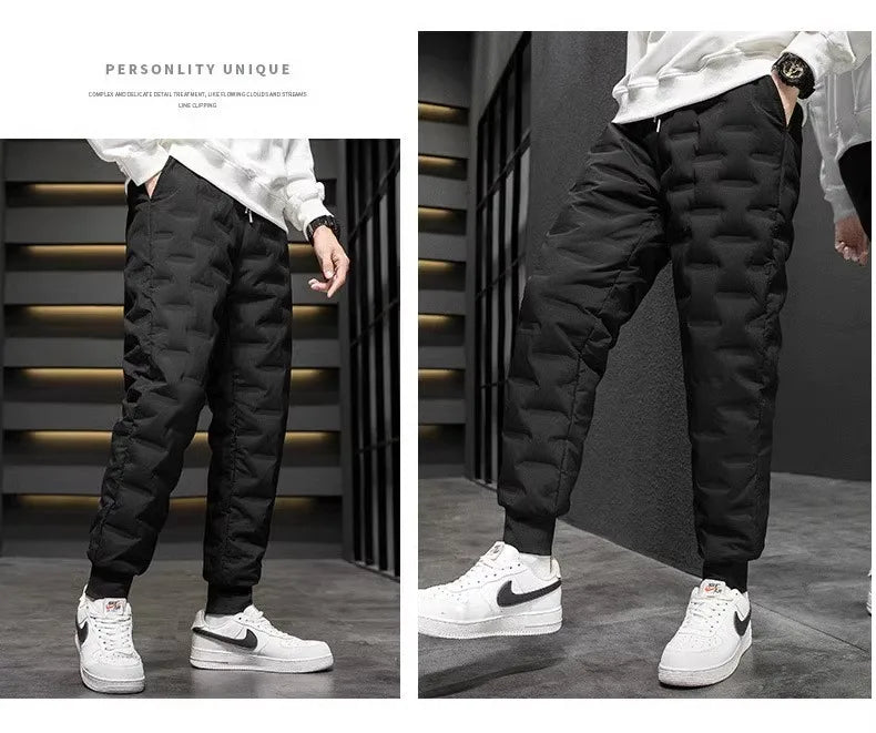 Men's down Pants Thi Winter Outerwear Du Goose Feather Elastic Warm Trousers Long Casual Sle Dstring Waist Youth Fas...