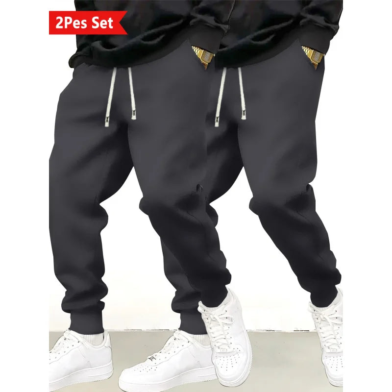 2-Piece Casual Pants For Boys Clothing Men's Black Man Y2k Cargo Clothes Spring Style Sports Drawstring Elastic Waist Long Pants