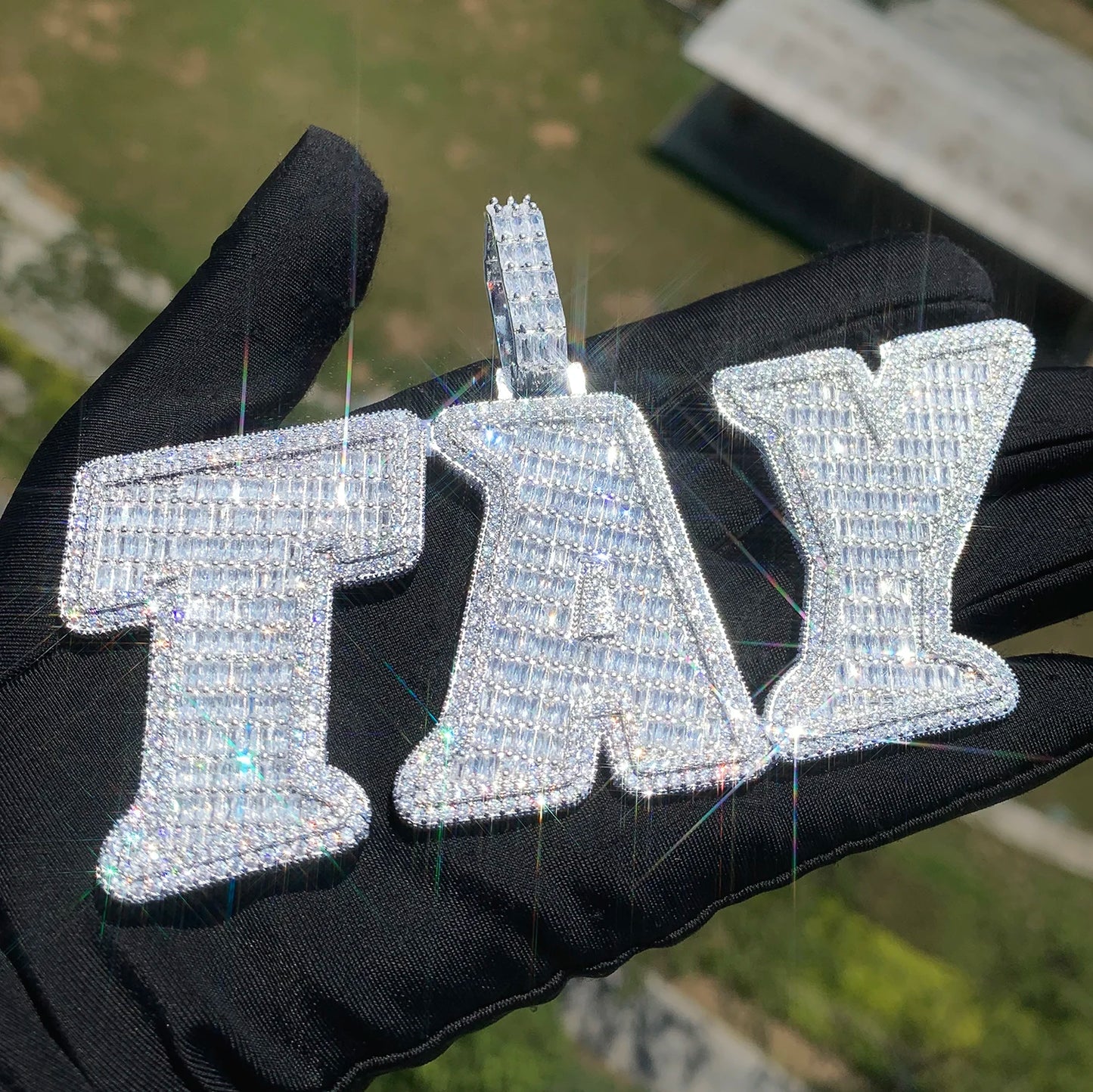 CUC Two Layer Big Letter Pendant Custom Name Necklace For Men Women Gold Silver Color Baguette Zircon Hip Hop Chain Jewelry 2024