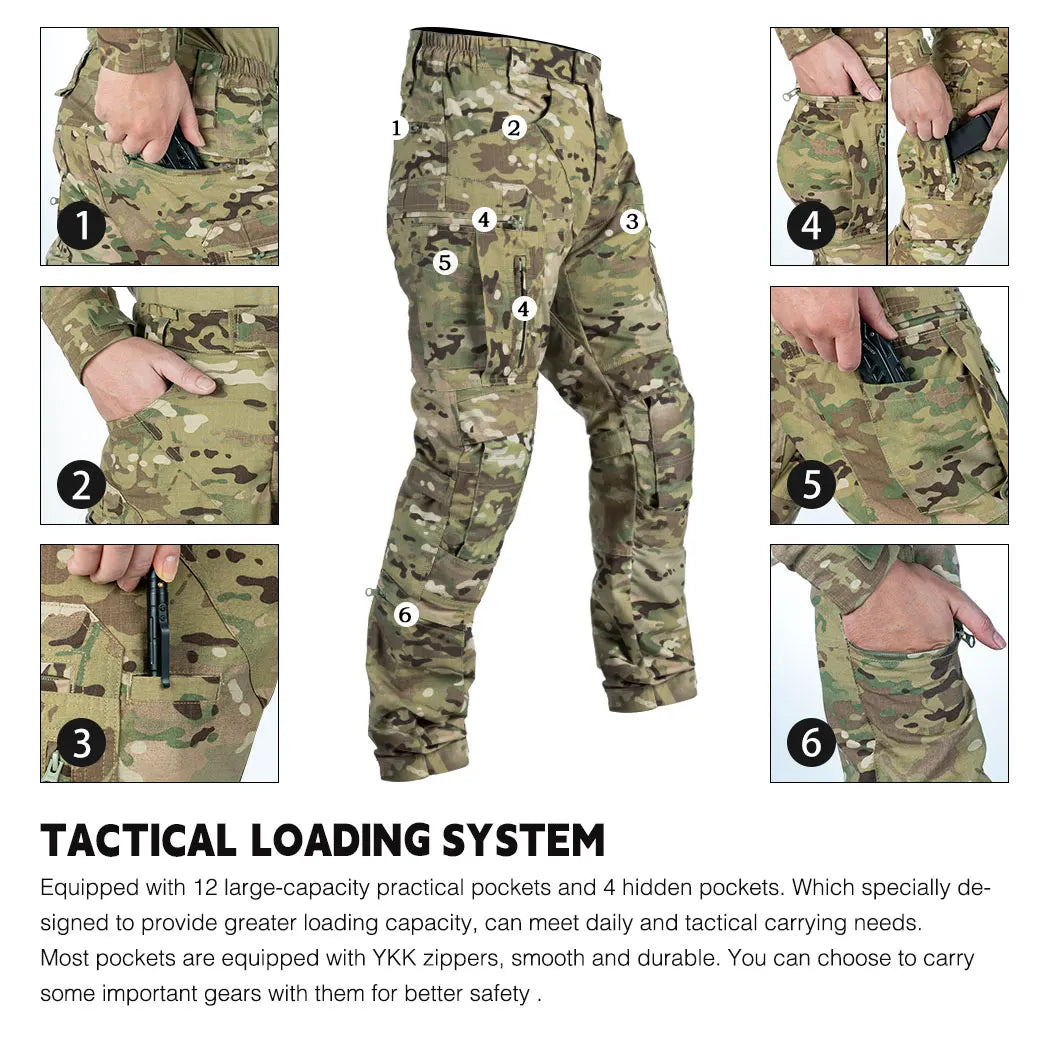 IDOGEAR Combat UFS Pants Tactical Pants w/ Knee Pads Camo Trousers 3209
