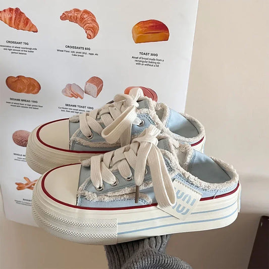 Canvas Shoes Women Casual Height Increasing Platform Shoes for Women Outer White Sneakers Slip on Women Vulcanize Shoes