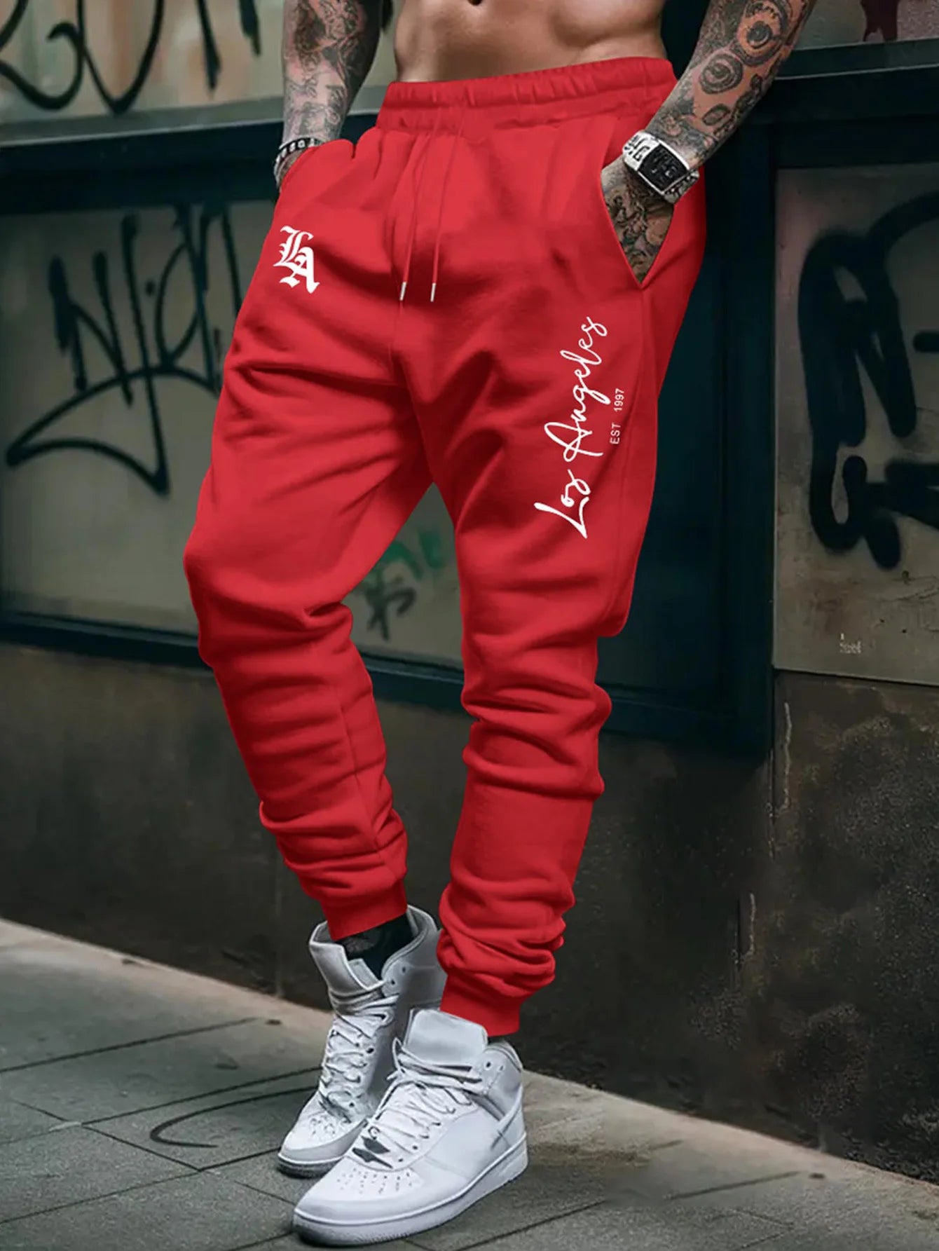 Men's Trendy Letter Graphic Fleece Sweatpants 2026 New Style High Quality Casual Long Trousers mens pants