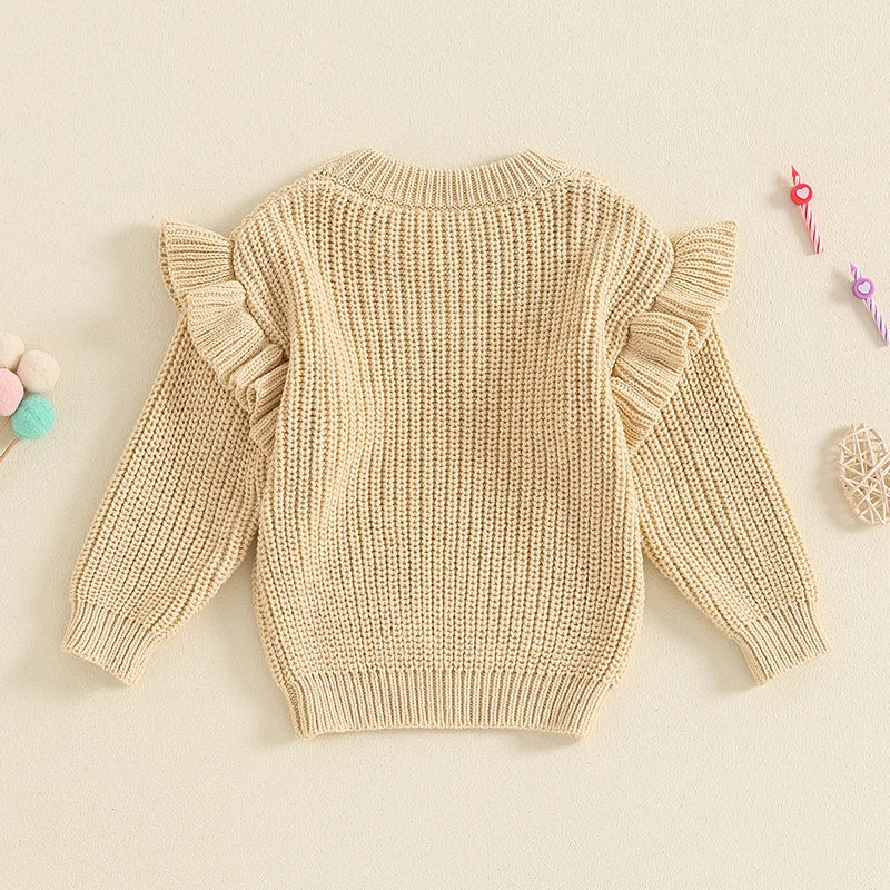 2024-05-23 Lioraitiin Newborn Baby Girl Birthday Sweater Casual Floral Letter Embroidery Warm Knitted Pullover Infant Knitwear
