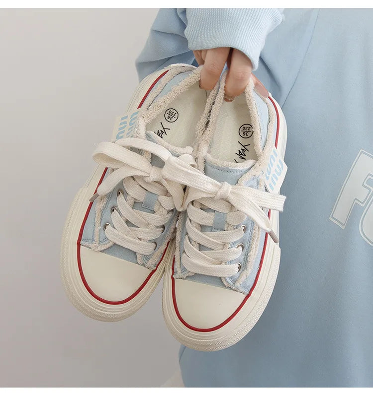 Canvas Shoes Women Casual Height Increasing Platform Shoes for Women Outer White Sneakers Slip on Women Vulcanize Shoes