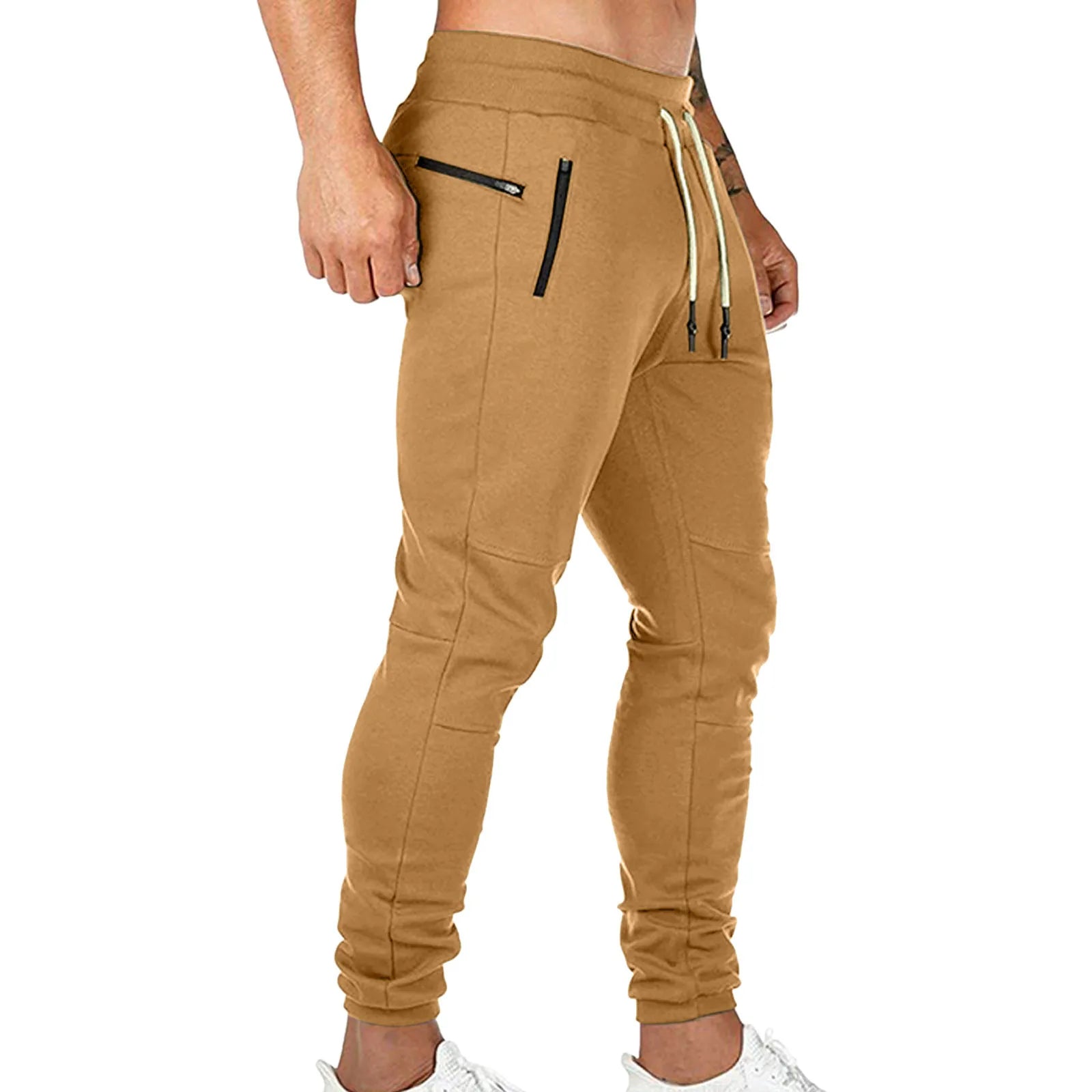 Cargo Pants for Men Solid Color Side Pockets Lace Up Waistband Casual Trousers European American Fitness Athletic Trousers