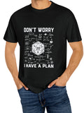 Men's Casual Cotton T-Shirt with Geometric Print - "Don't Worry, I Have a Plan" Design, Round Neck