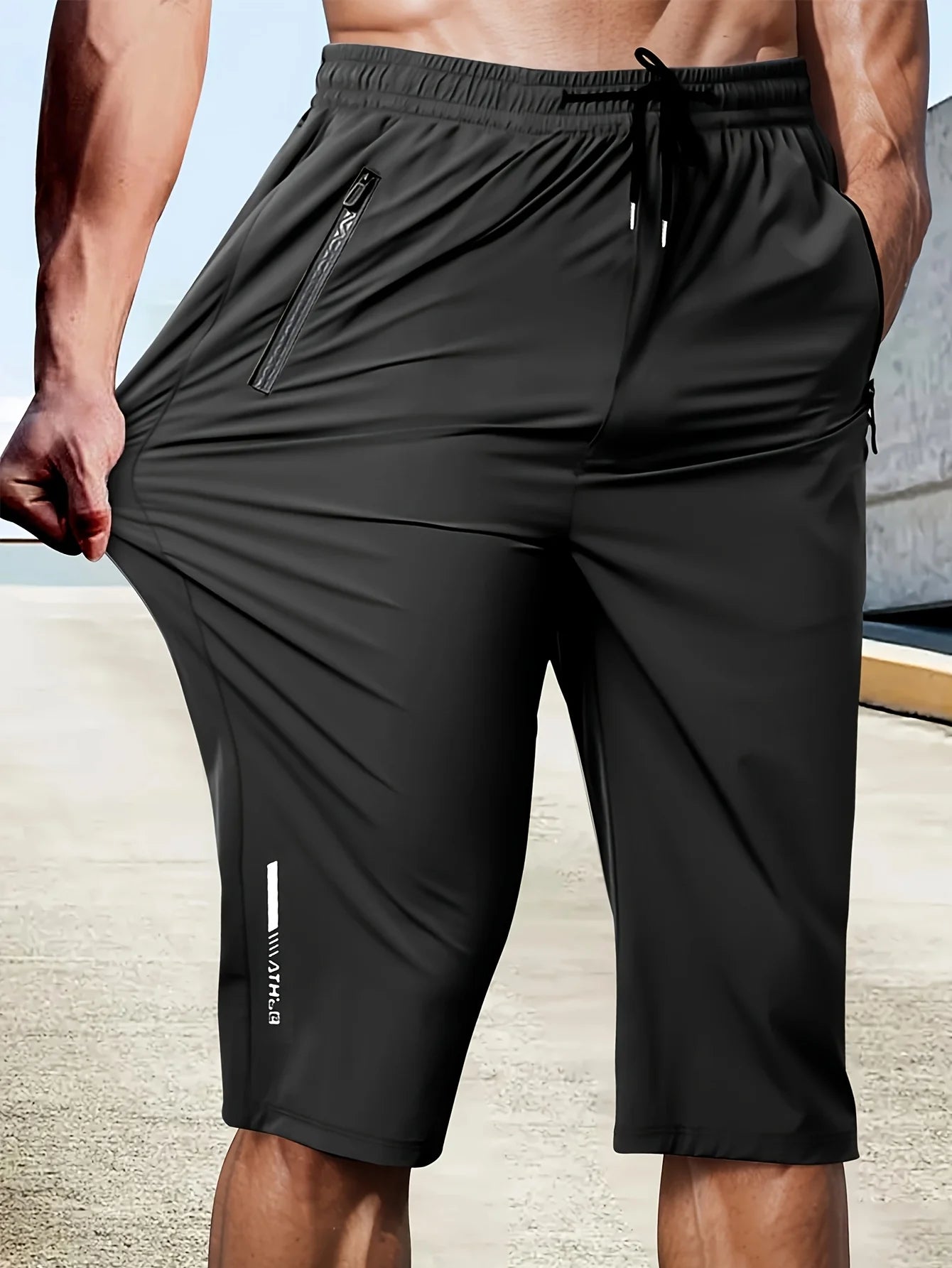 Men's Summer Ice Silk Cool Stretch Sports Cropped Pants Workwear Gym Shorts Street Mens Shorta Basketball Sports Running Short