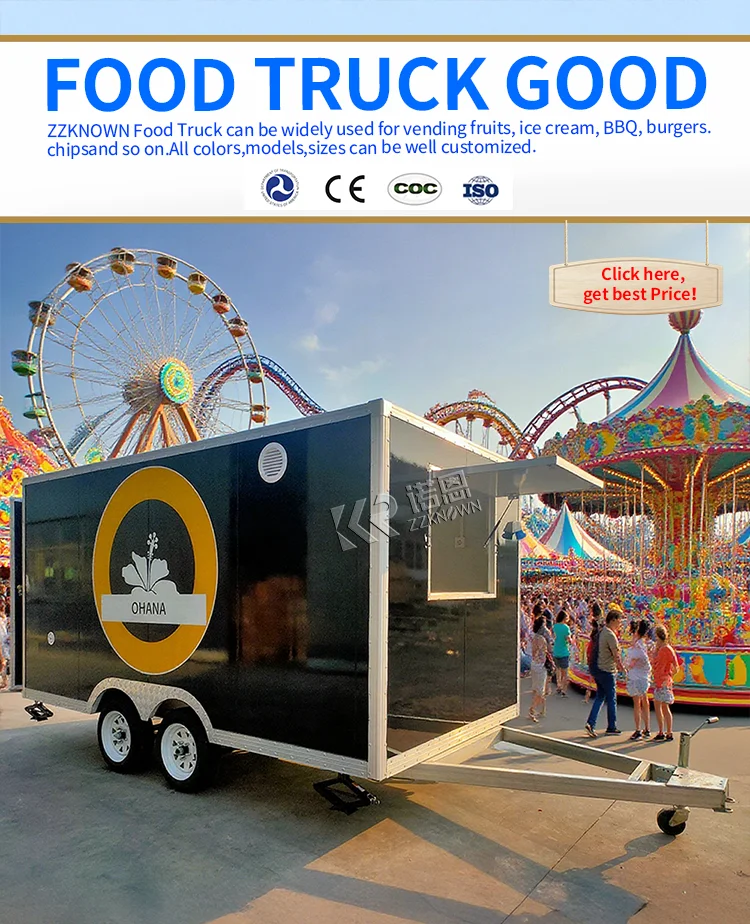 Stainless Steel Food Trailer Outdoor Sale Taco Hot Dog Cart Street Mobile Kitchen Food Trailer Business Food Kiosk Ice Cream Car