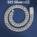 New 8-20mm S925 Sterling Silver Setting Cuban VVS Moissanite Link Miami Chain Necklace For Men Singer Style Rap Hip Hop Jewelry