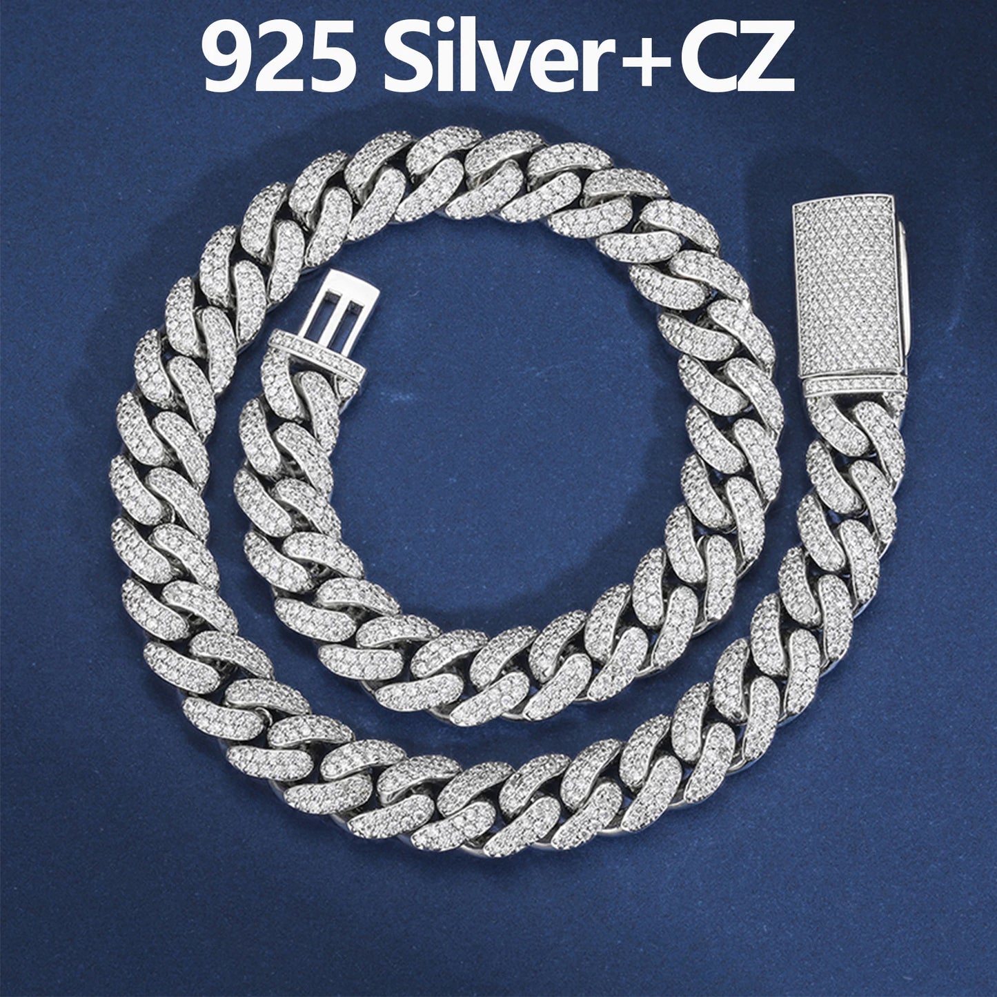 New 8-20mm S925 Sterling Silver Setting Cuban VVS Moissanite Link Miami Chain Necklace For Men Singer Style Rap Hip Hop Jewelry
