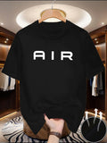 Men'S Navy T-Shirt - Soft Stretchy Fabric, Loose Fit Round Neck Short Sleeve Tee with Bold AIR Lettering, Lightweight Summer