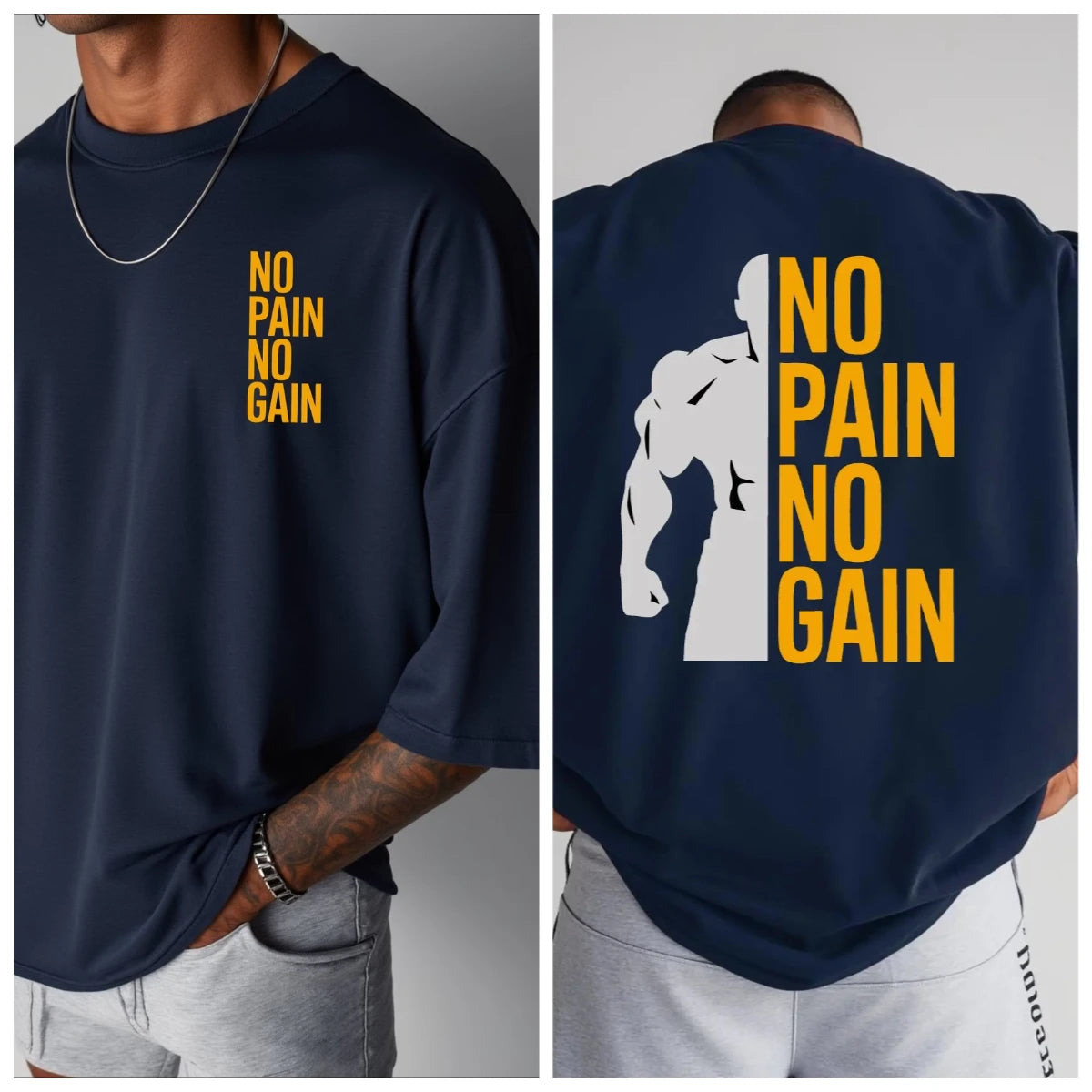 Men's Women NO PAIN NO GAIN GYM T Shirt Cotton Tee Streetwear Oversize Summer Sports Fashion Loose Top Short Sleeve Breathable